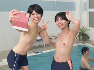 希咲那奈/由良かな　男水着チャレンジに挑戦した仲良しのツルペタ女子が海パン履いてプールへ行きバレないようにミッションをクリアしようと思ったらオジサンに女子だと見破られ襲われちゃうチャレンジ失敗エッチ erovideo女性の為のエッチ動画